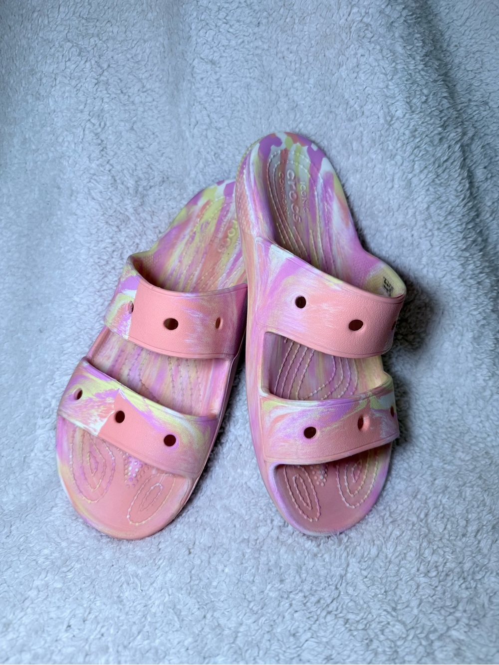 CROCS Pink, Yellow, Orange Pastels Marble Double-Strap Slide